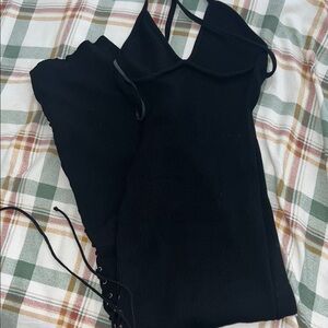 Black Ribbed Lace-Up dress